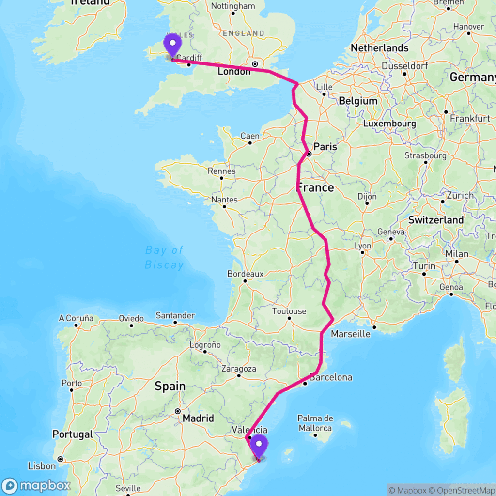 Map of the driving route from SA1 to 03710